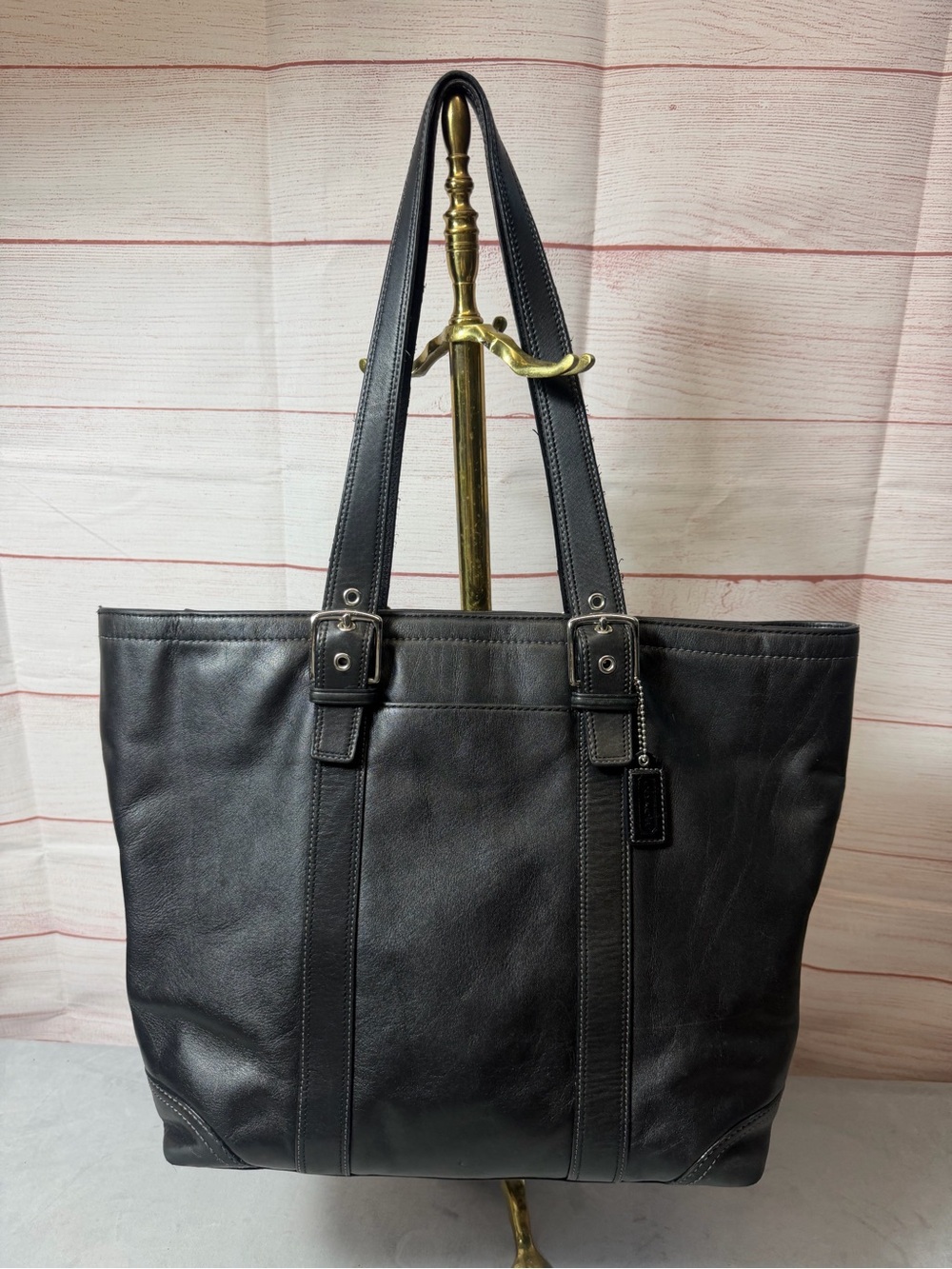 Coach Vintage Hampton Black Leather Tote Bag Vintage Y2K Boho Stylish Laptop